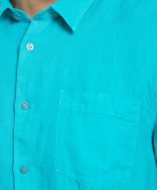 Vilebrequin Caroubis blue linen shirt with logo embroidery CRSH9U10 изображение 5