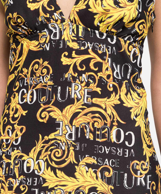 Versace Jeans Couture Black dress with an asymmetric cut in Logo Couture print 74HAO912NS228 image 5