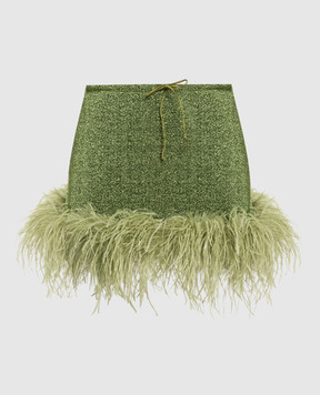 Oseree Lumiere Plumage green mini skirt with lurex and ostrich feathers LES238LUREXPLUMAGE
