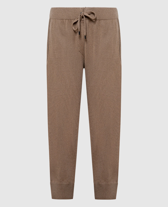 Brown cashmere joggers with monil chain
