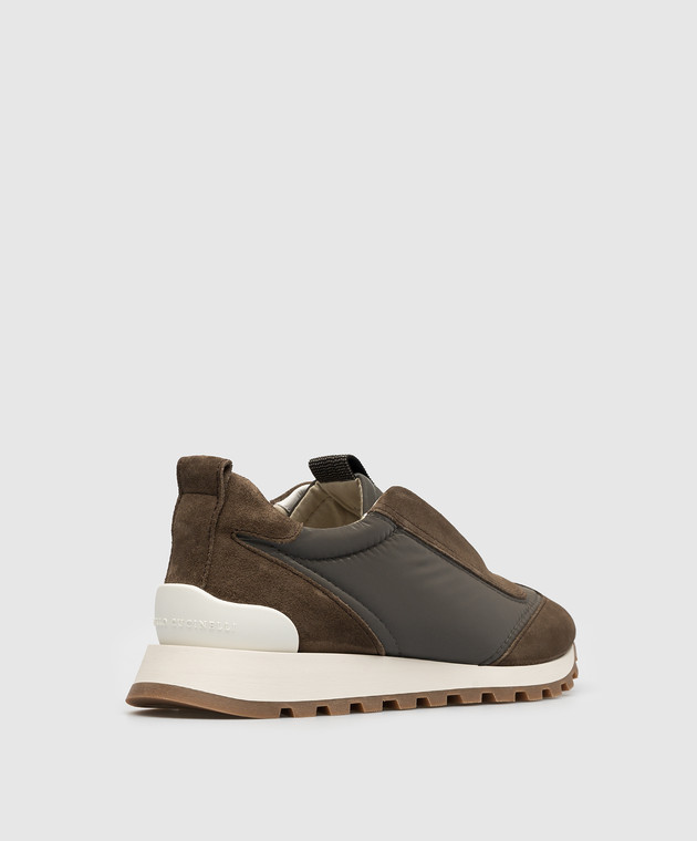 Brunello Cucinelli Коричневые комбинированные кроссовки с цепочкой мониль MZSFG2495 изображение 3