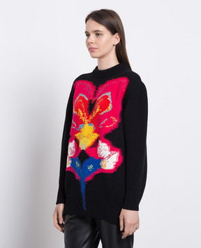 Alexander McQueen Чорний светр Orchid Intarsia з вовни 758350Q1A6H