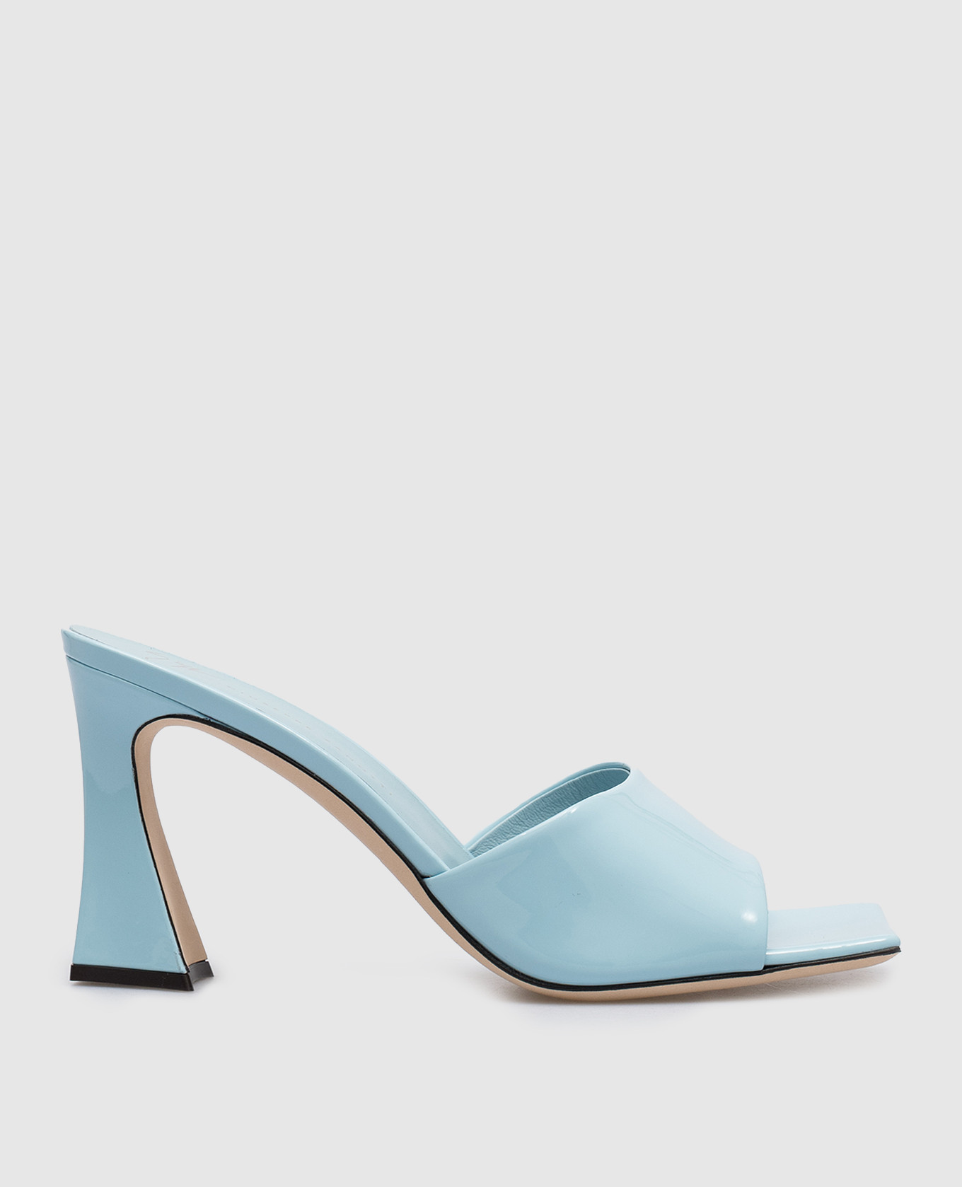 Solhene blue patent leather mules