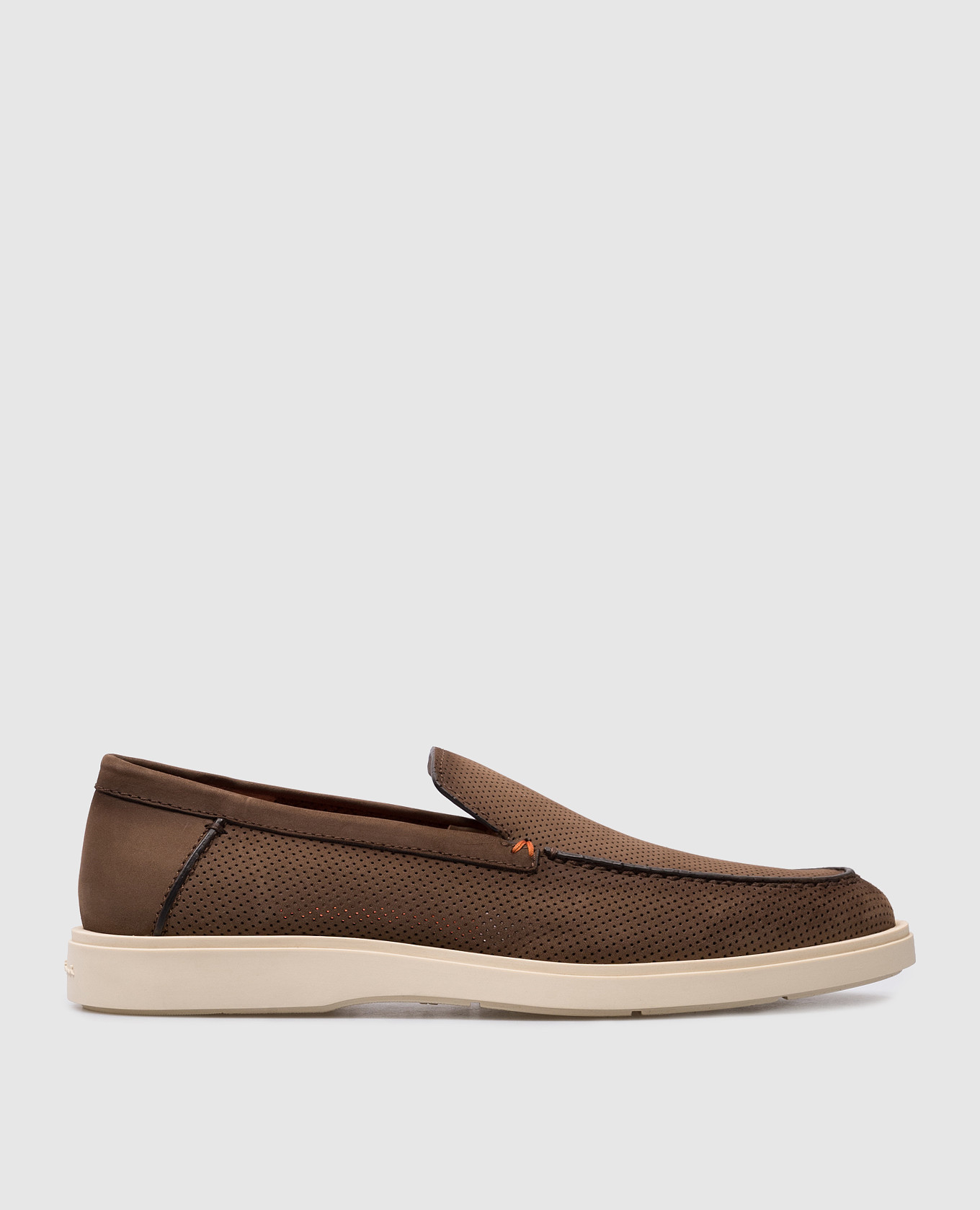 Brown suede loafers with perforation