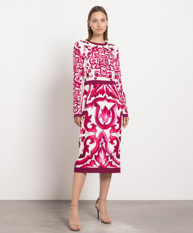 Dolce&Gabbana Pink majolica silk midi dress F6ZJ7THPABK image 2