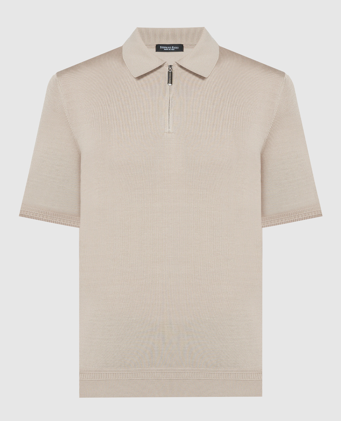 Beige silk polo with monogram logo embroidery
