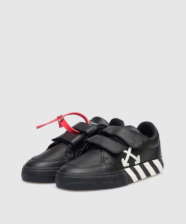Off-White Черные кожаные сникеры Vulcanized с фактурным логотипом OBIA005C99LEA001 изображение 2