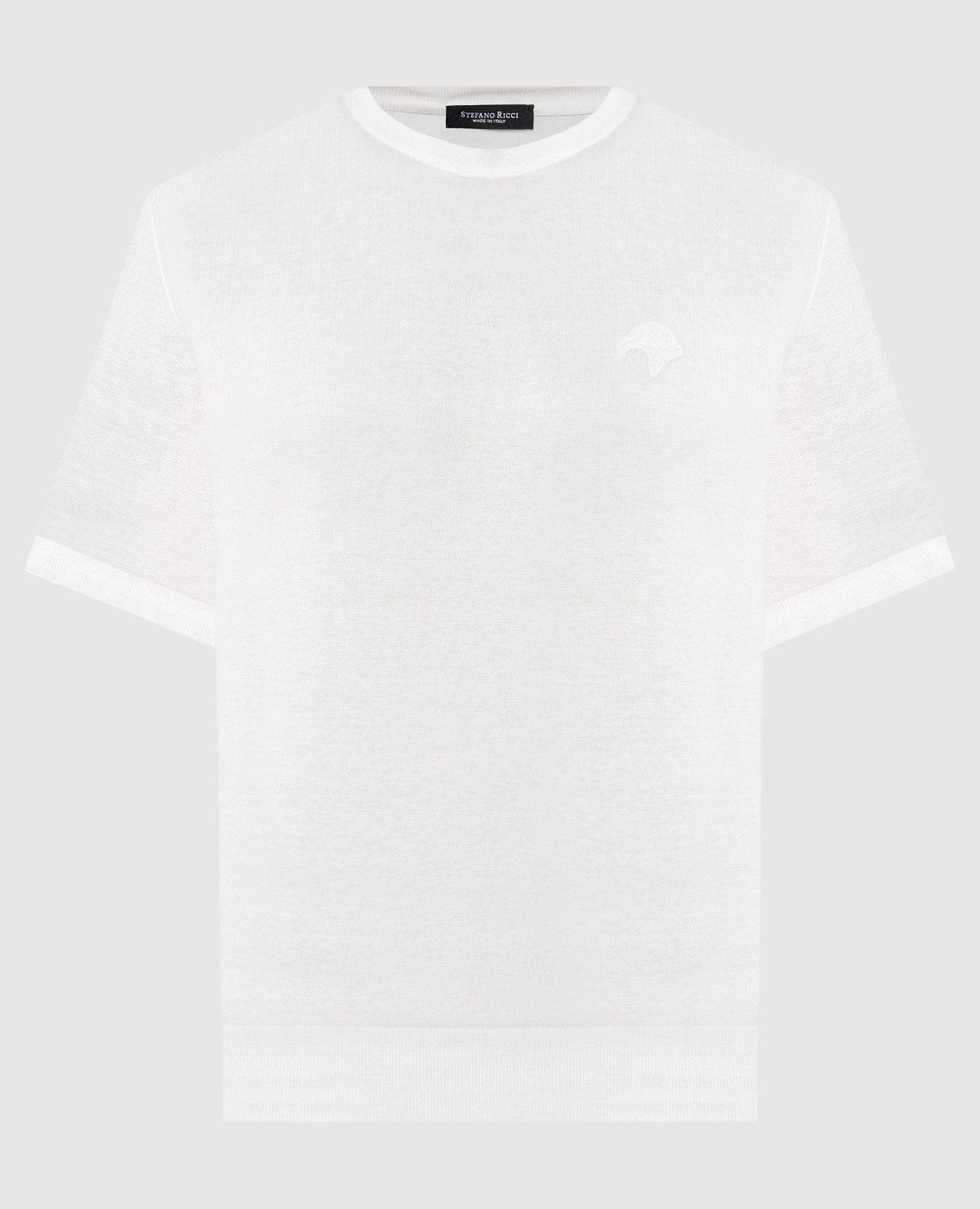 White t-shirt with embroidered logo emblem