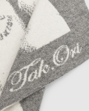 Tak.Ori Сірий плед із кашеміру з візерунком PD001NCC100
