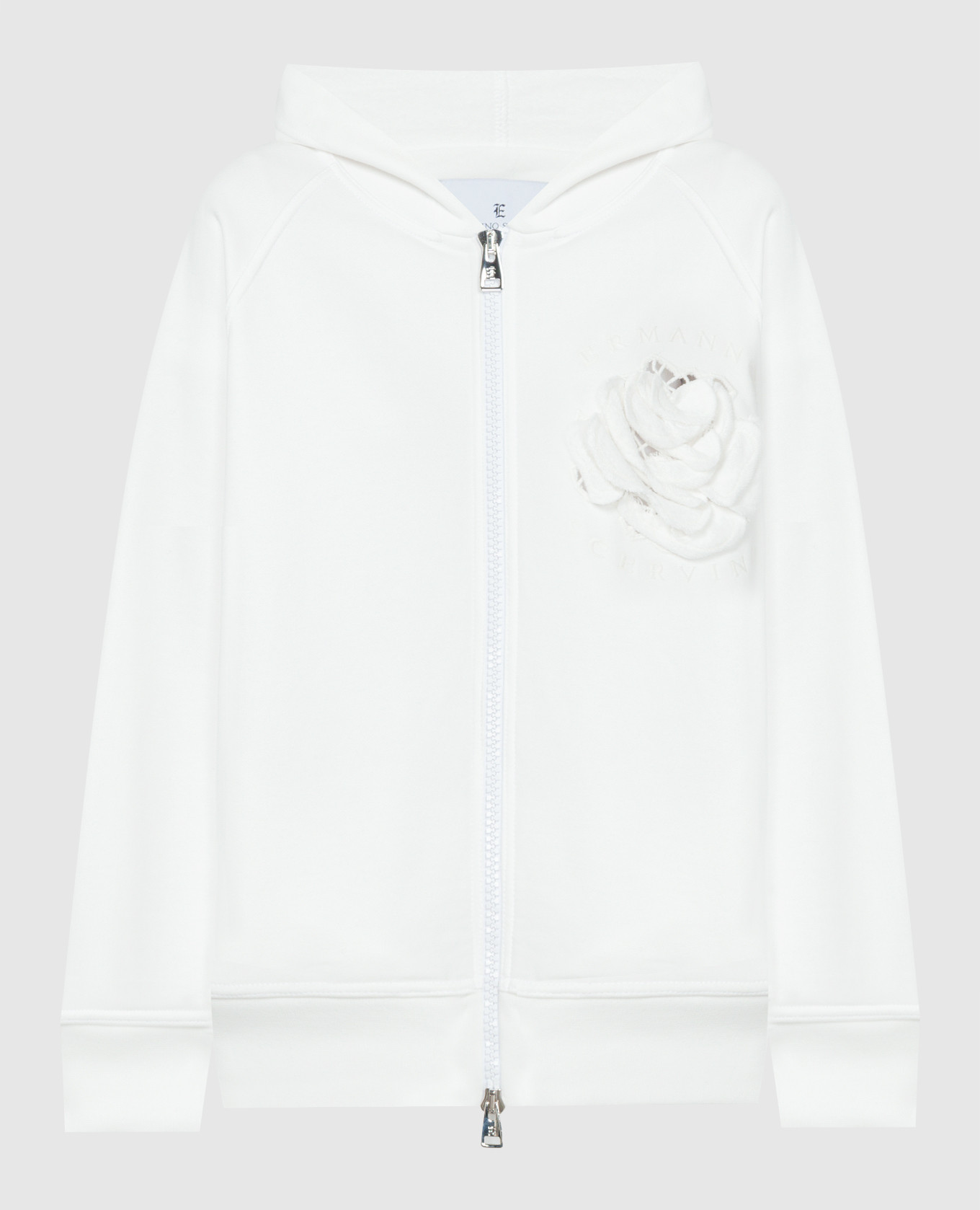 White sports jacket with textured appliqué
