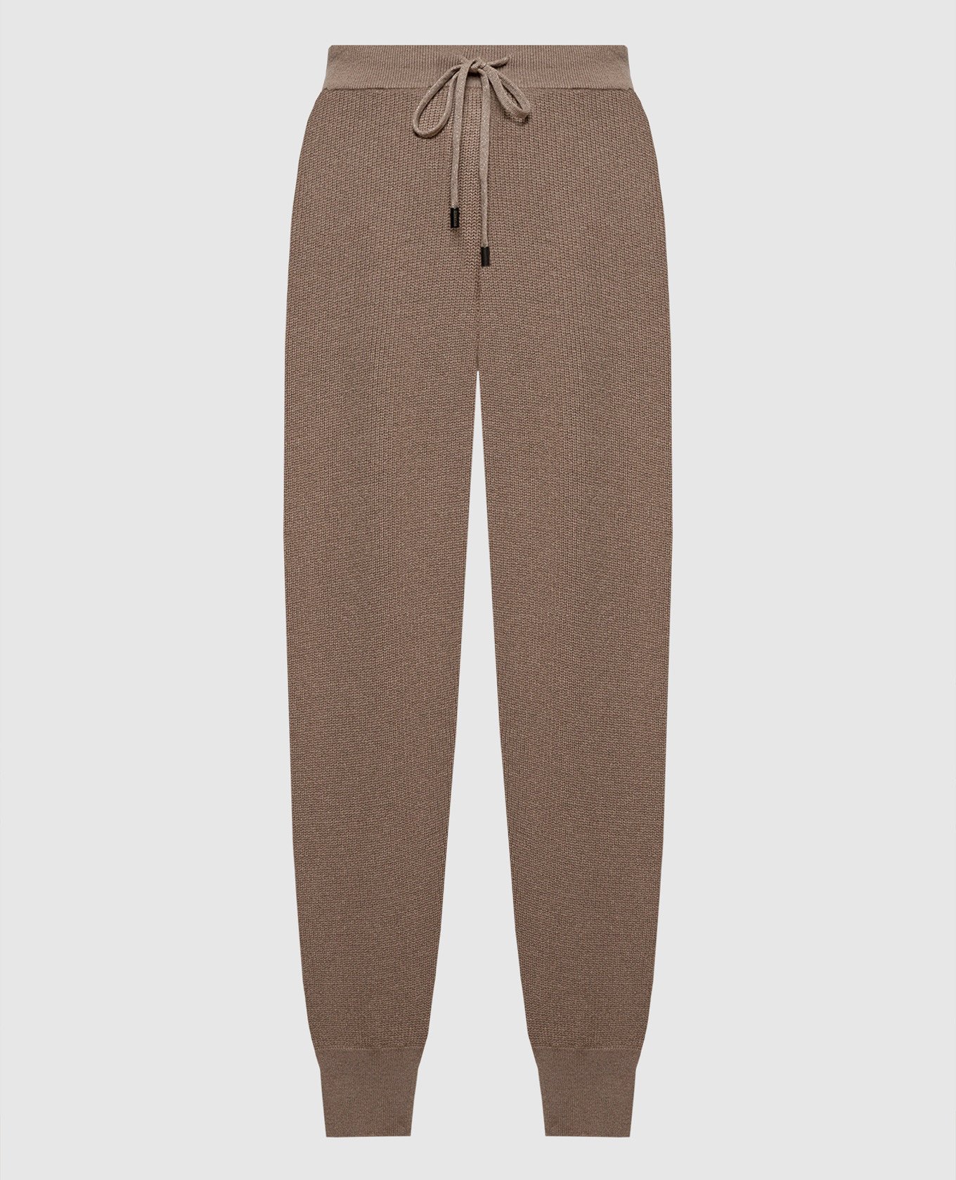 Brown wool, silk and cashmere joggers with monil chain