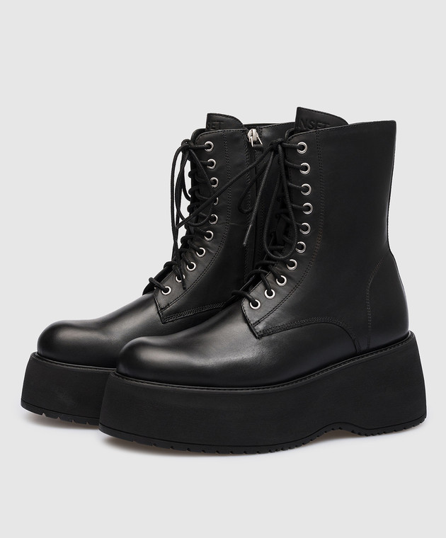 Twinset Black leather boots with embossed logo 222TCP170 изображение 2