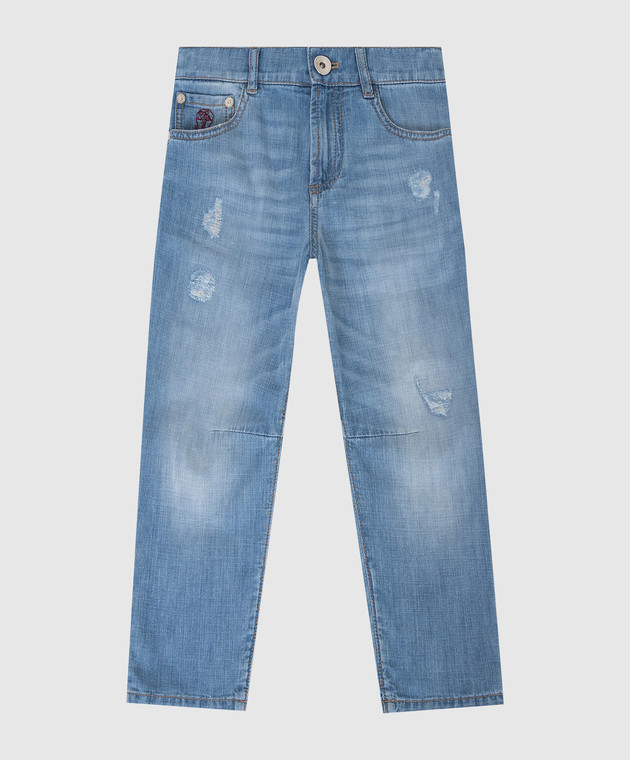 Brunello Cucinelli Дитячі світло-сині джинси з дірками BE645D304C