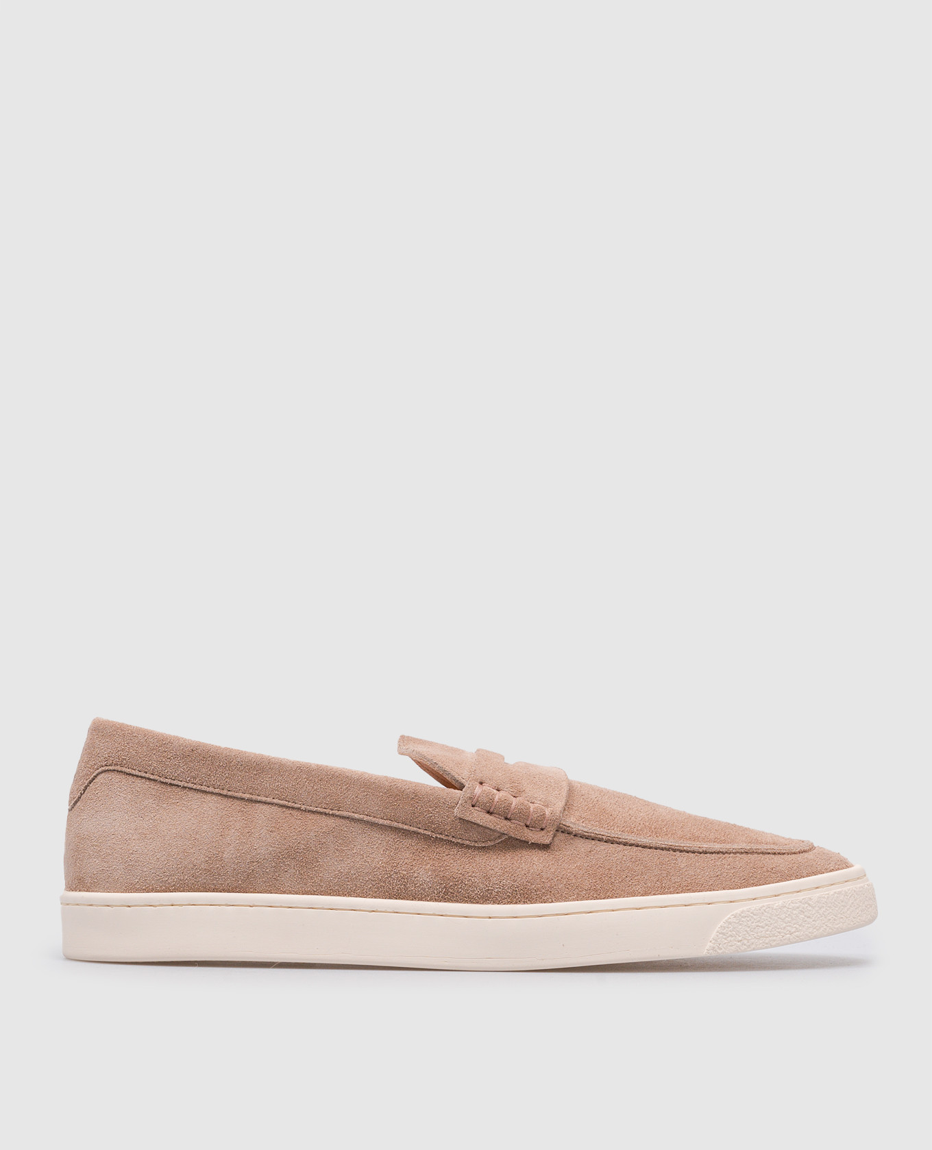 Beige suede loafers with logo