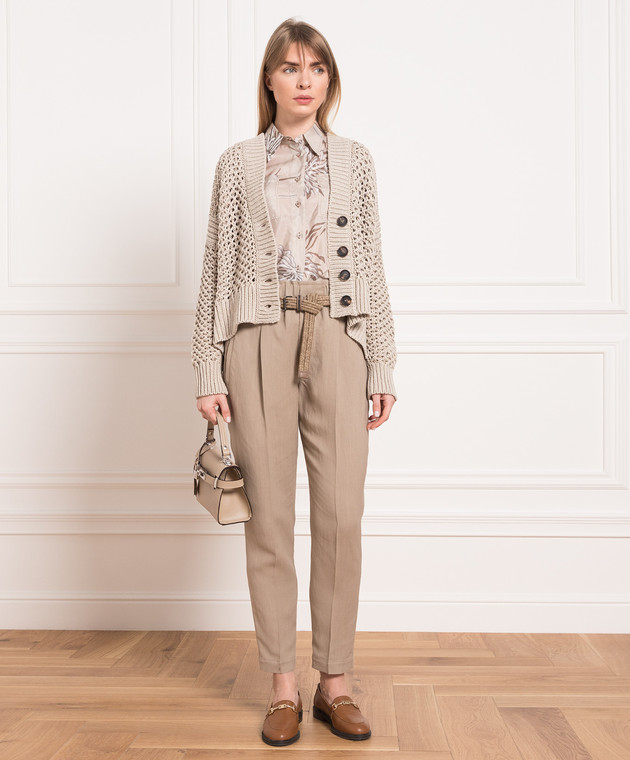 Brunello Cucinelli Бежевый кардиган с ажурной вязкой M8E367516 изображение 2
