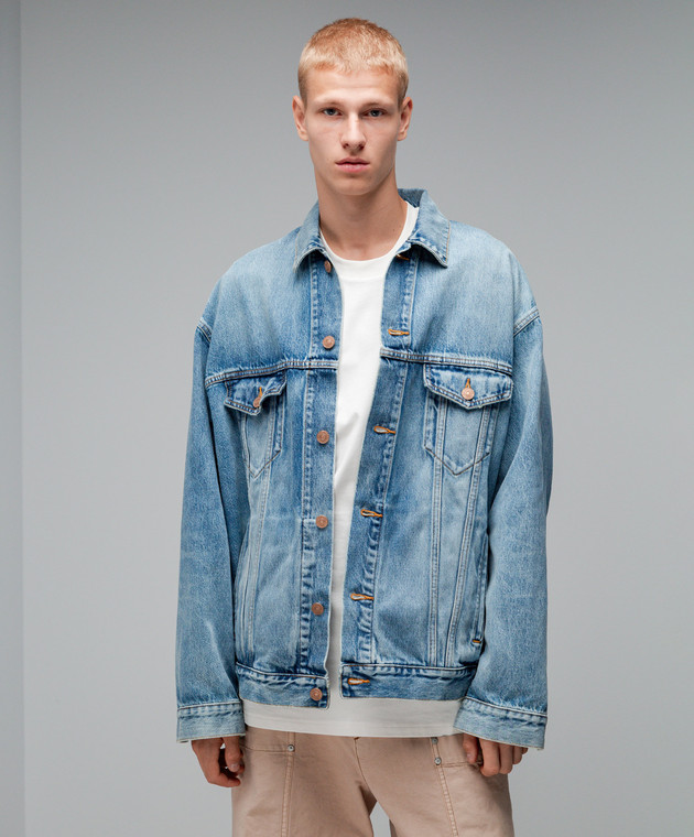 Balenciaga Голубая джинсовая куртка с принтом логотипа 678354TDW14 изображение 3