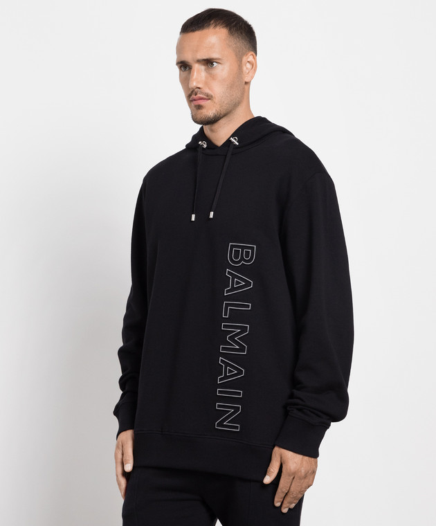 Balmain Black hoodie with textured logo BH1JT046BC22 image 3
