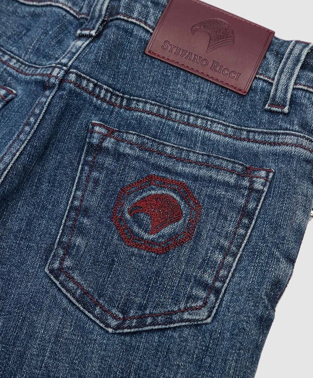 Stefano Ricci Children's blue jeans with eagle head embroidery YFT7404040K16B image 3