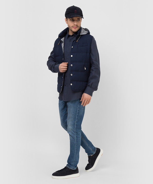 Brunello Cucinelli Пуховий жилет із вовни, льону та шовку в клітку MW4761716 зображення 2
