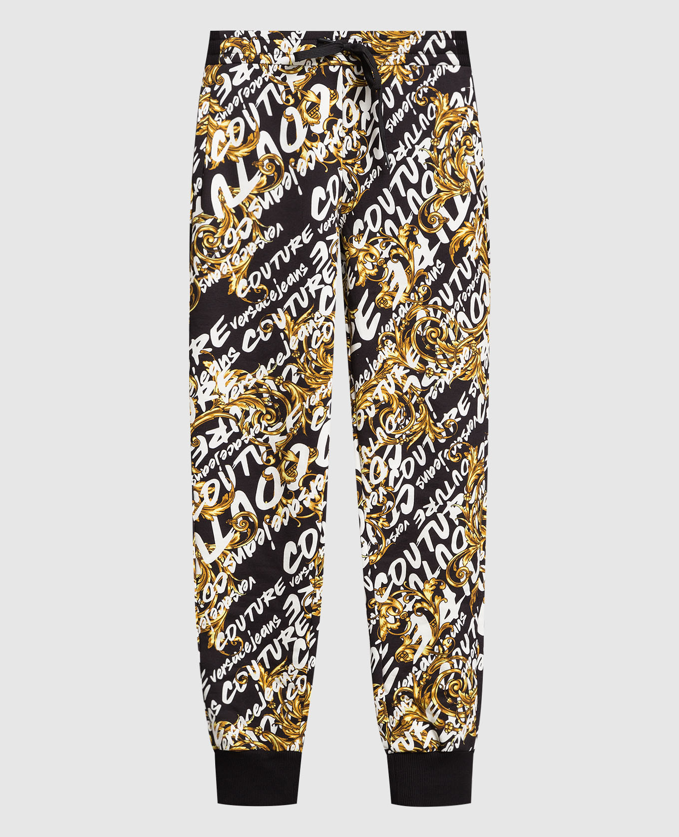 Black joggers in Logo Brush Couture pattern
