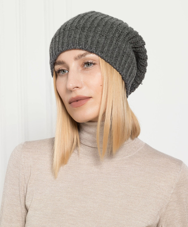 Brunello Cucinelli Серая шапка из кашемира и шелка с пайетками M32373999 изображение 2
