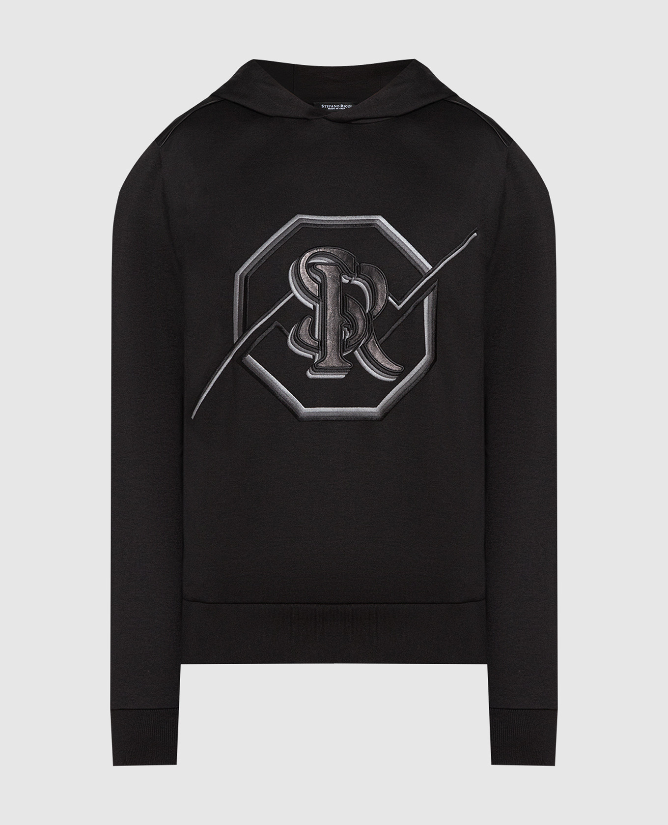 Black hoodie with logo