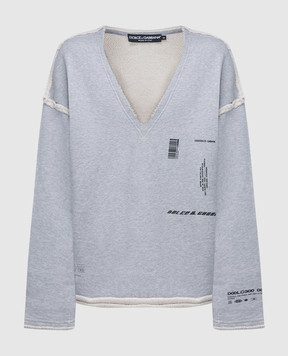 Dolce&Gabbana Сірий пуловер з акцентними швами і написами G9AEUTG7KX6