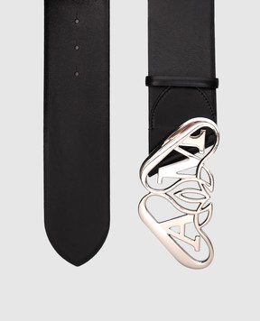 Alexander McQueen Черный кожаный ремень The Seal с монограммой логотипа 7679221BR0Y