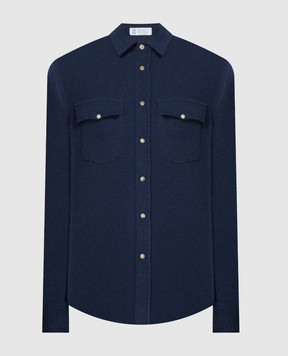 Brunello Cucinelli Синяя рубашка из шерсти, кашемира и шелка M3600276