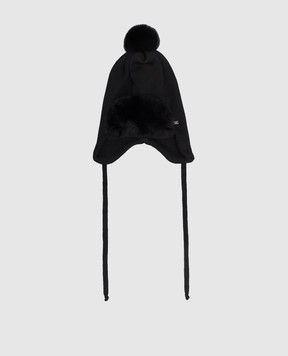 Il Trenino Детская черная шапка из шерсти с мехом CL4060