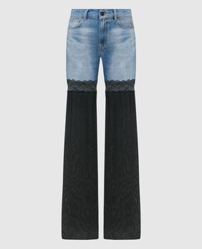 Nensi Dojaka Голубые комбинированные джинсы с шифоном и кружевом NDAW23DEN002
