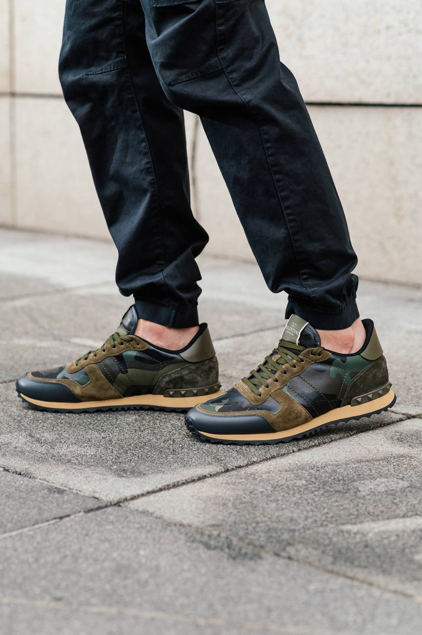 Valentino Комбинированные зеленые кроссовки Rockrunner в камуфляжном принте 3Y2S0723TCC изображение 6