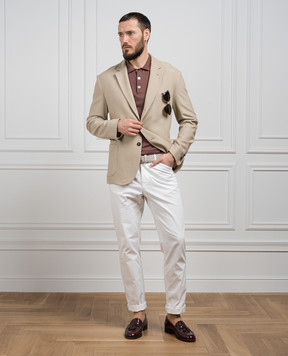 Loro Piana Бежевый блейзер из шелка и кашемира FAI2572