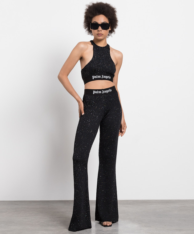 Palm Angels Black flared Soiree pants with logo in sequins PWHG021E23KNI001 image 2