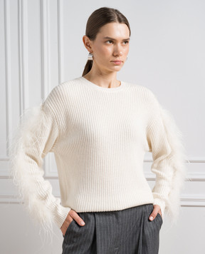 Twinset Белый свитер с перьями страуса 232TT3330
