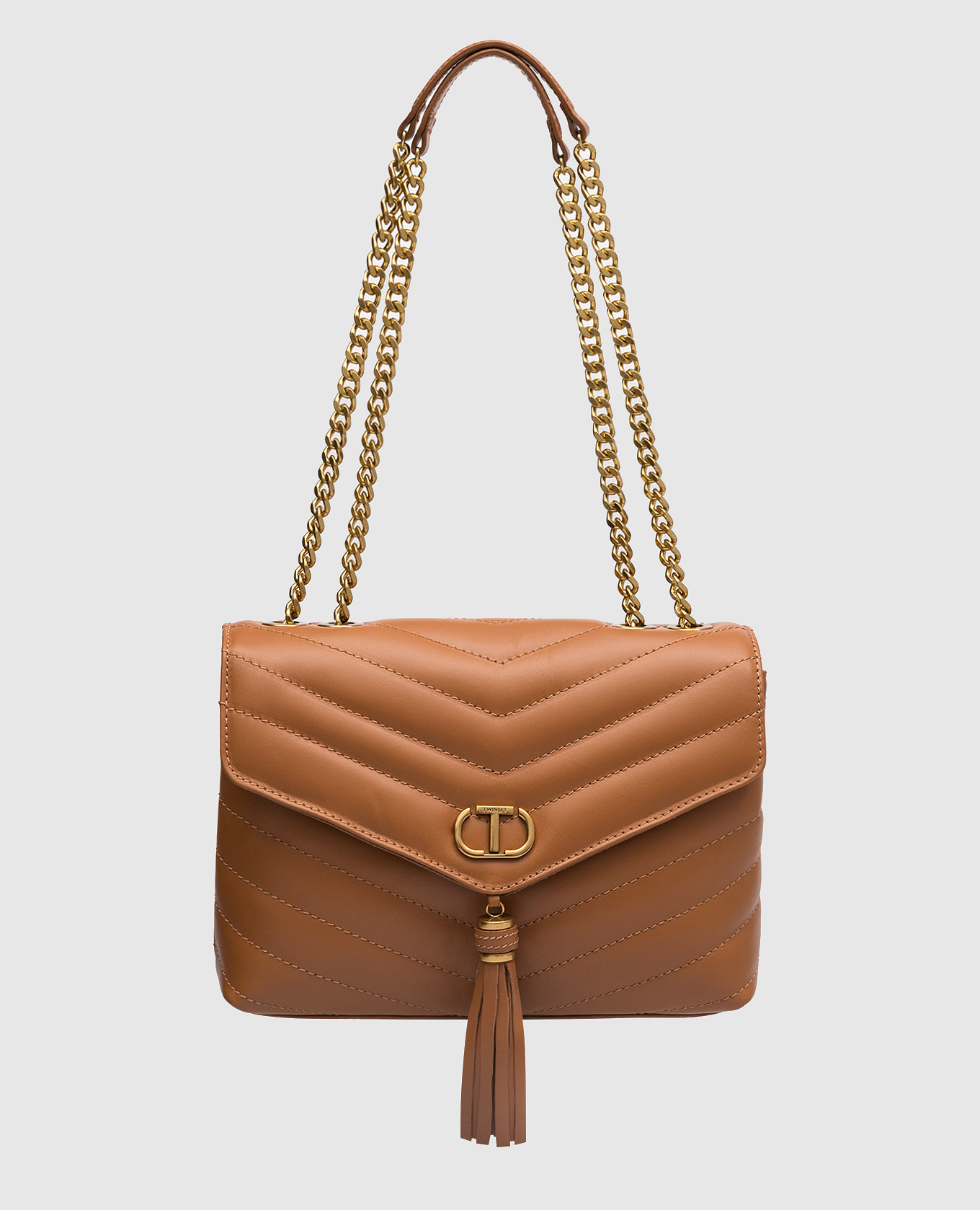 Dreamy Brown Leather Messenger Bag with Oval T Logo