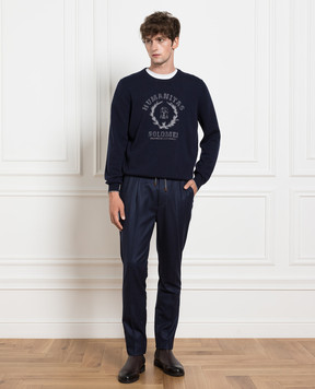 Brunello Cucinelli Синій джемпер з кашеміру з візерунком логотипа M22707300
