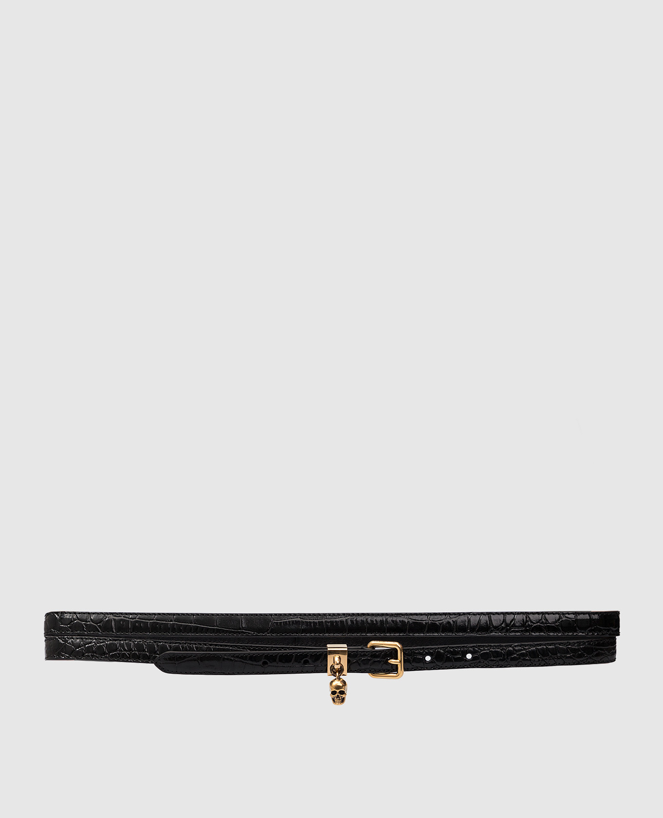 

Кожаный ремень с тиснением под кожу рептилии, Черный, Ремни