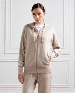 Brunello Cucinelli Бежевая спортивная кофта из кашемира с цепочкой мониль M12169106