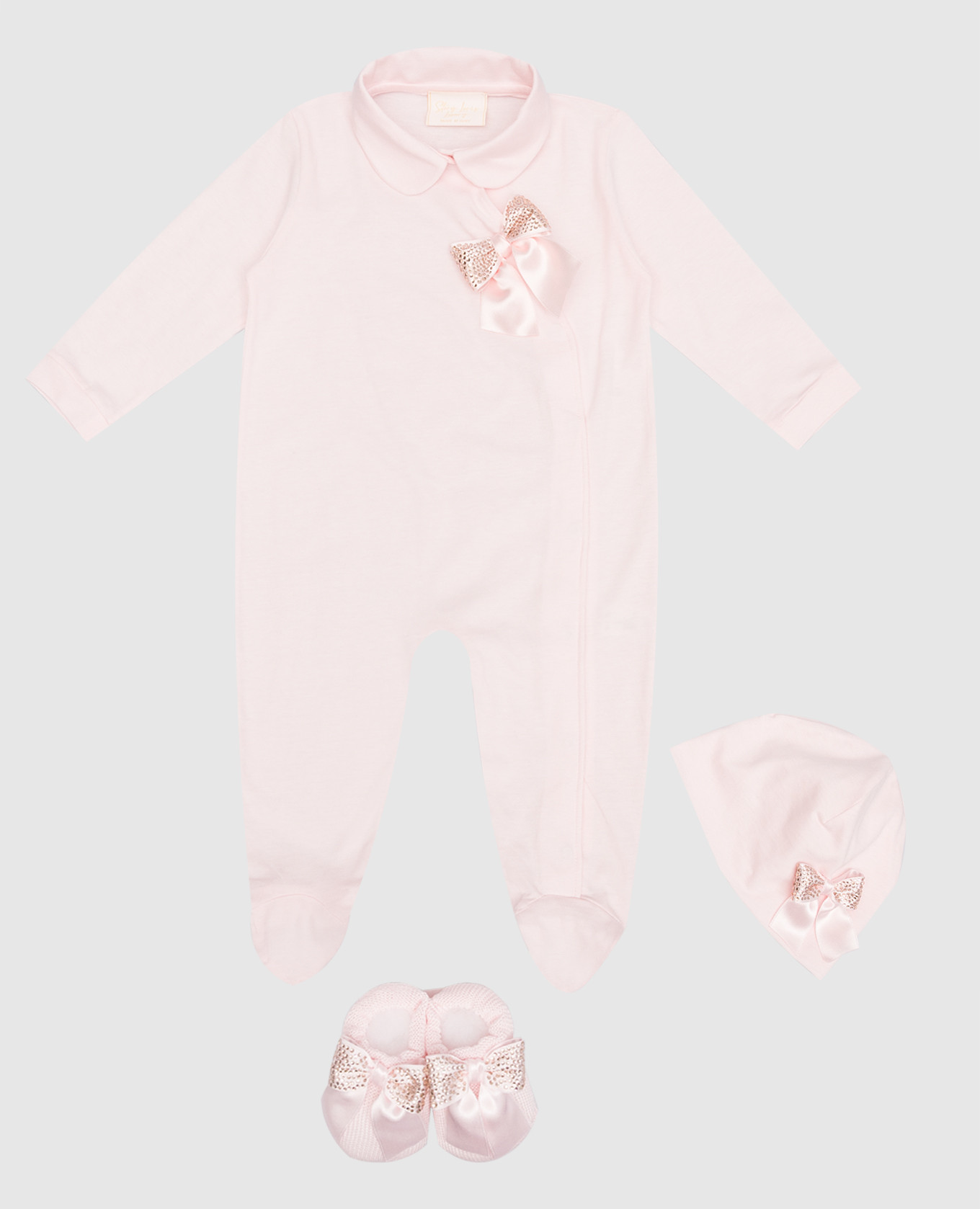 

Детский розовый набор из комбинезона, шапки и пинеток., Для младенцев