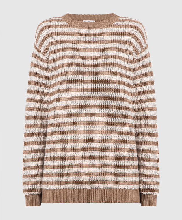 Brunello Cucinelli Brown sweater in a stripe with sequins M19580210P