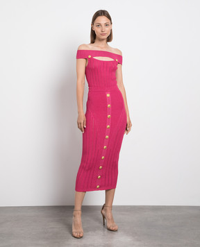 Balmain Розовая юбка миди с брендированными заклепками AF0LD043KE18
