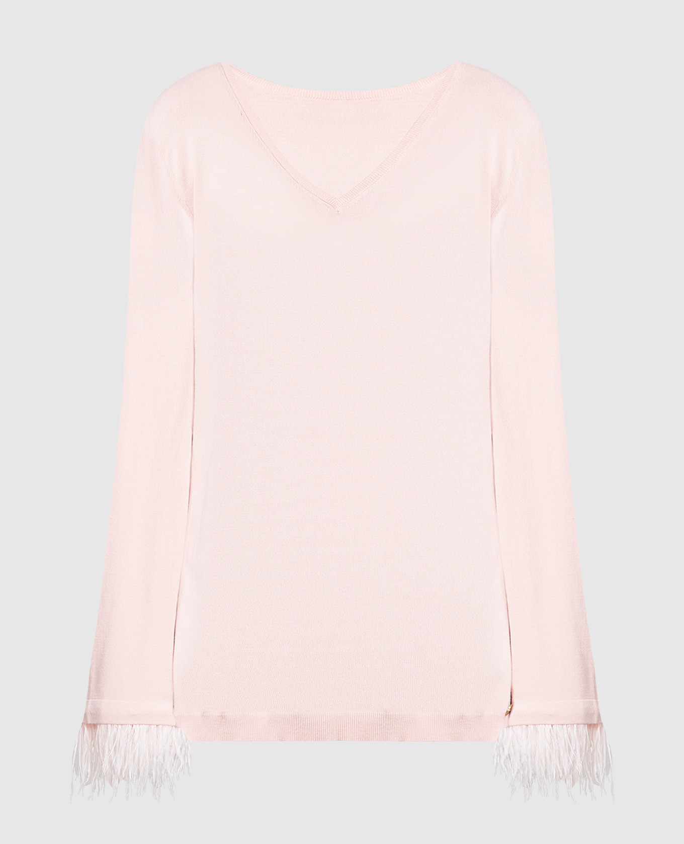 

Пудровый пуловер со съемной отделкой страусиными перьями, Розовый, Пуловеры