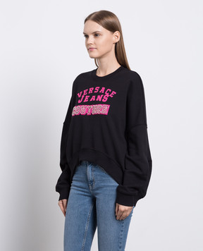 Versace Jeans Couture Черный свитшот с принтом логотипа и кристаллами. 75HAIE07CF00E