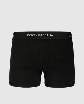 Dolce&Gabbana Черные трусы-боксеры в рубчике с логотипом. M4C13JONN96