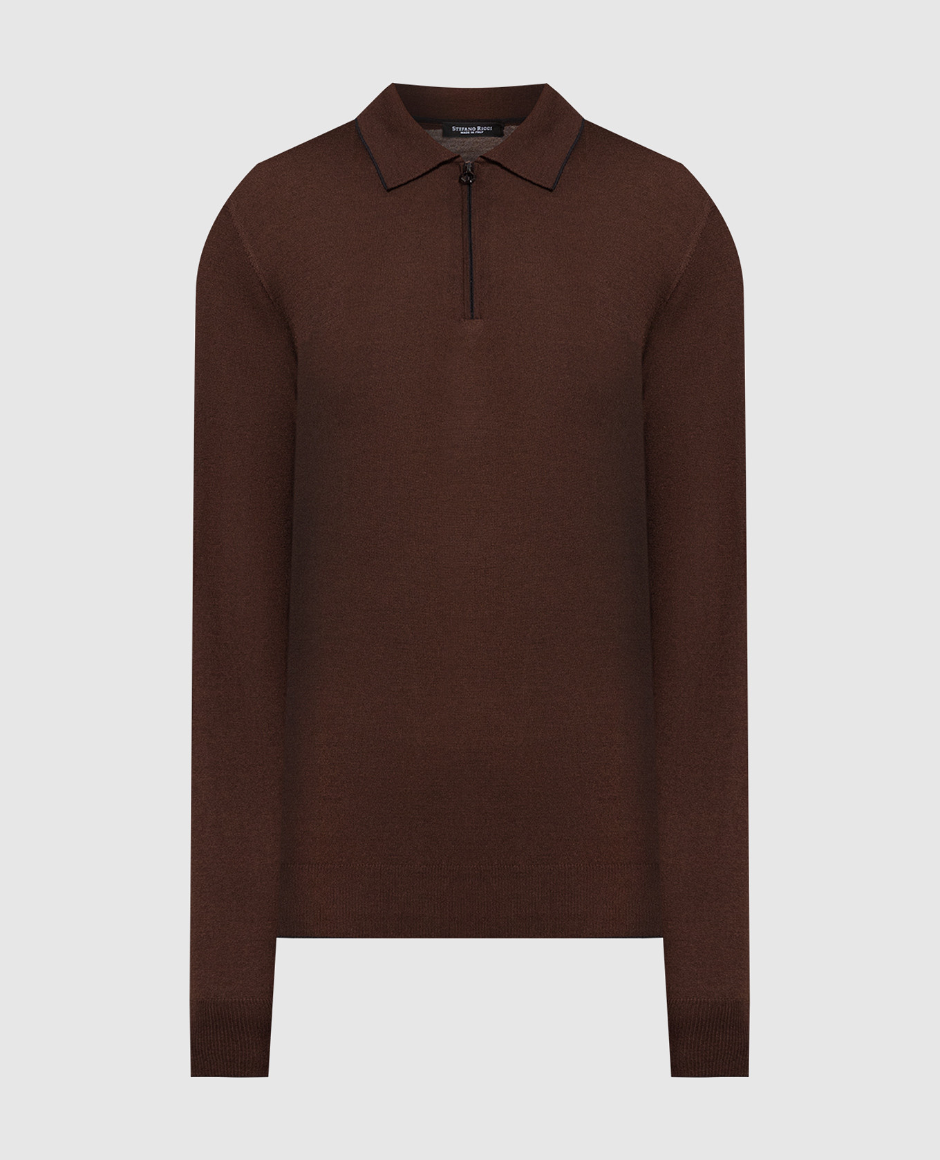 Brown wool, silk and cashmere polo shirt