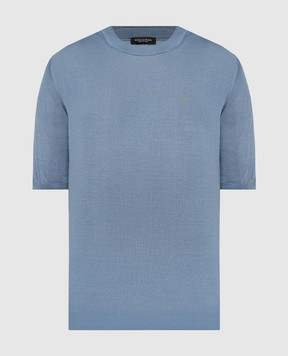 Stefano Ricci Блакитна футболка із шовку зі шкірою крокодила K616006G12F24102