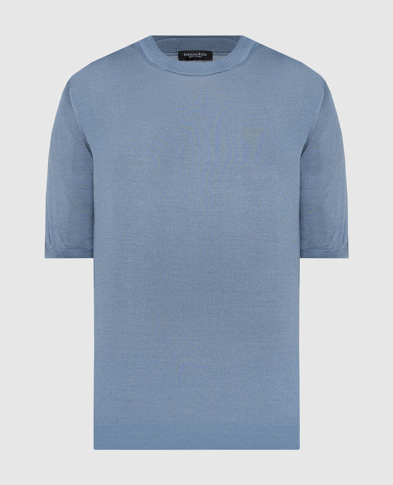 T-shirt in seta blu con pelle di coccodrillo