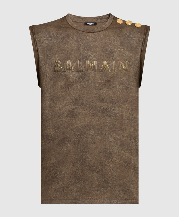 Balmain Khaki top with textured logo AF1ED000BC20