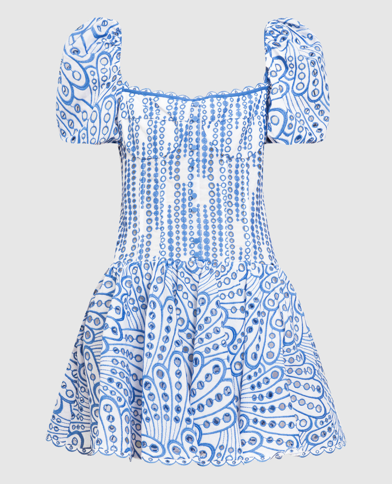 Синее платье-бюстье Yara с вышивкой бродери англез
